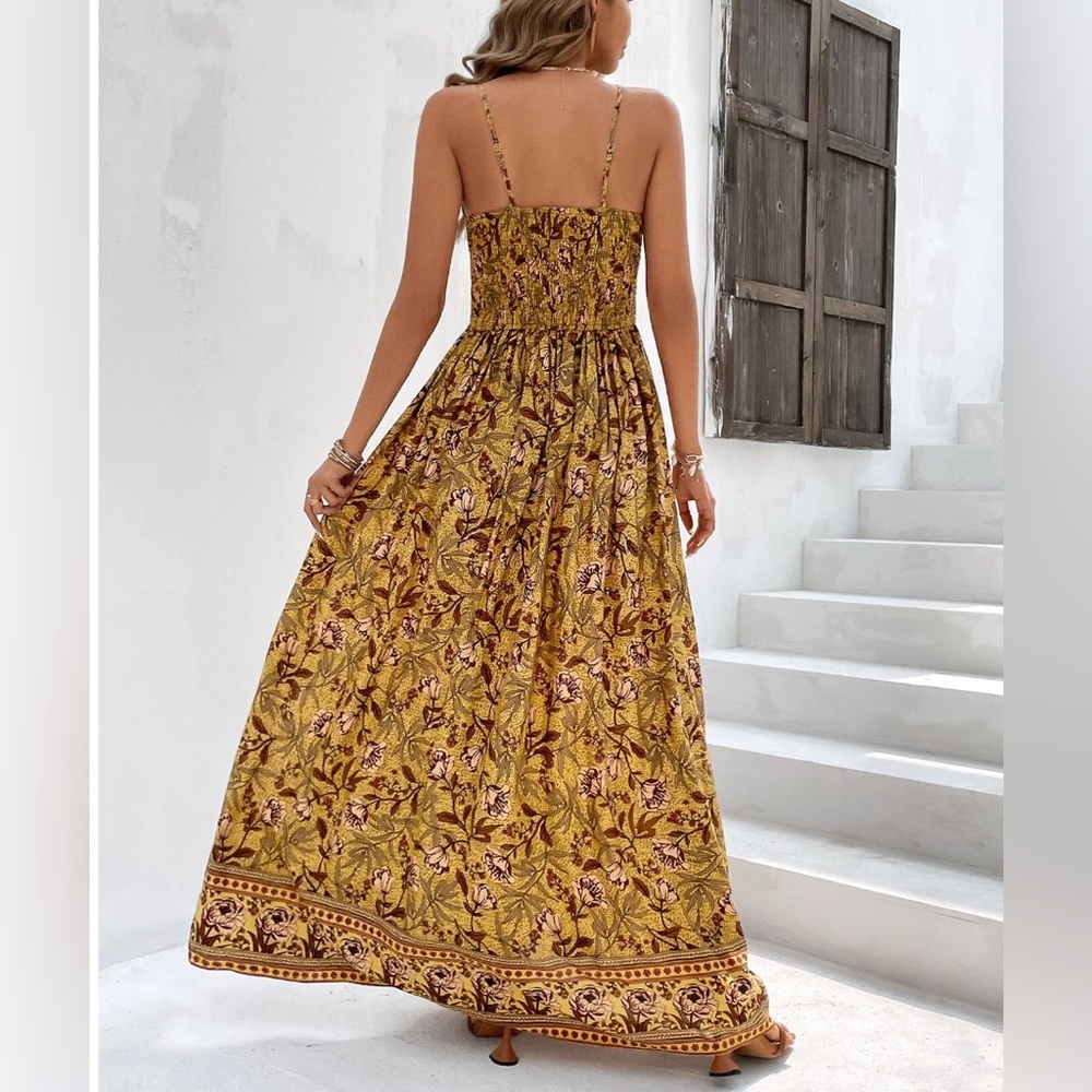 LAST ONE ๐ฅ Boho Floral Print Cami Dress Yellow - Picture 3 of 8